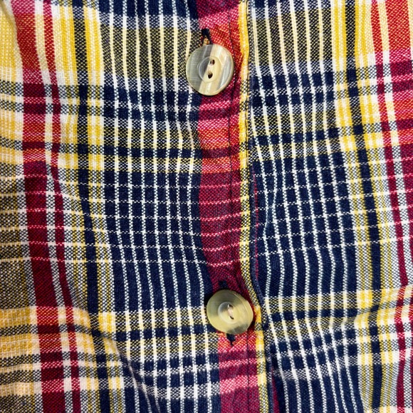 Vintage Access Plaid‎ Sleeveless Dress Button Front Yellow Red Blue XS/S - Picture 3 of 11
